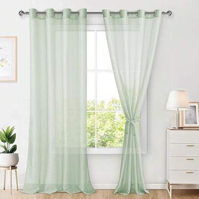 Hiasan Set med 2 transparenta voilegardiner för vardagsrum med öljetter, panelgardiner, transparenta, luftiga, dekorativa gardiner för sovrum, 240 x 140 cm (H x B) vit