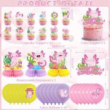 DPink Axolotl Birthday Party Decorations Axolotl Party Plies Including Banner Cake Toppers Table Centerpieces Balloons For Axolotl Birthday Party B - Pink - View 2