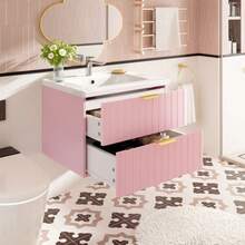 Wall-Hung Vanity Unit With A Single Basin And Double Compartment, Made Of Moisture-Resistant MDF, With A Stain-Resistant Ceramic Basin And An Unlacquered Melamine Surface. Space-Saving And Available In Pink.