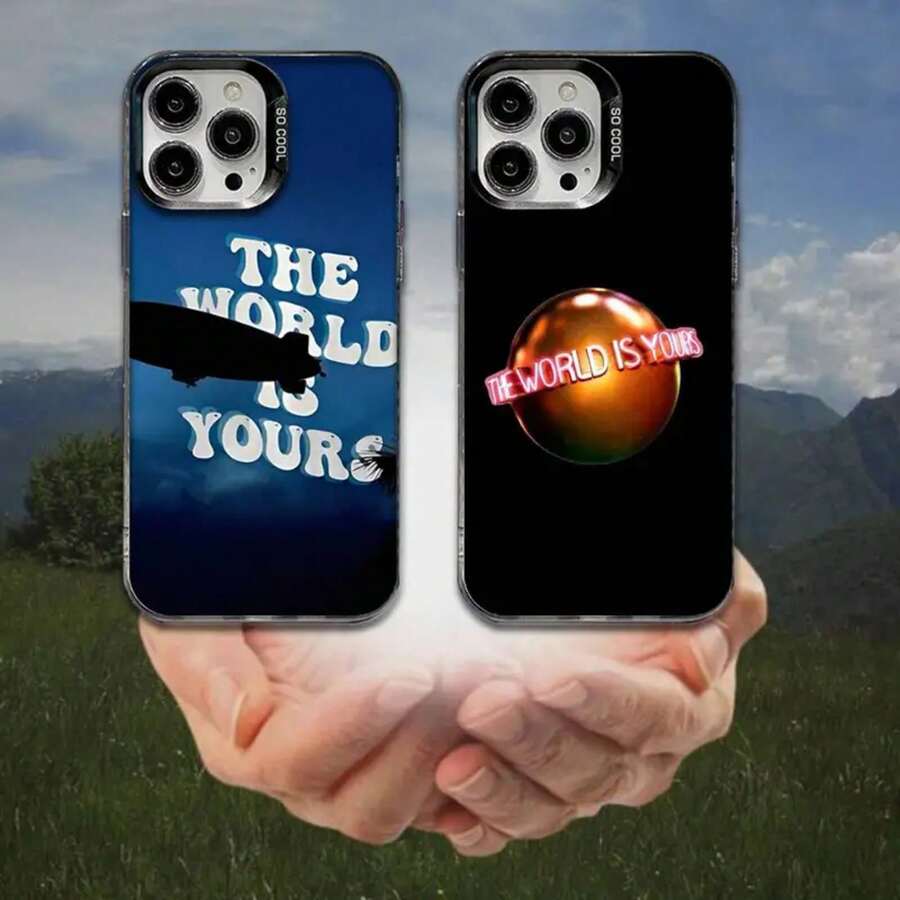 La Funda de Teléfono "El Mundo Es Tuyo" para 17,16,15,14,13,12,11,Pro,Max,Plus, Anticaída Negra Mate Dura - Z3 - Ver 1
