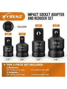 Juego de 6 adaptadores y reductores de impacto de 1/4 pulgadas, 3/8 pulgadas, 1/2 pulgadas, 3/4 pulgadas, juego de adaptadores de impacto con funda de almacenamiento, destornillador de impacto y llave inglesa, juego de reductor de llaves y herramientas mecánicas - Rojo - Ver 1
