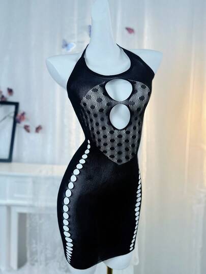 1 pieza Lencería sexy para mujer Ropa de dormir Camisola sexy de red sin accesorios para festival de música Vestido ajustado calado transparente Ropa de playa de verano Traje de baño para mujer