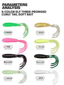 8 Pieces, Fishing, Lures, Artificial Baits, Micro Lure Baits, Soft Baits, Casting Baits.Soft Plastic Swimbaits With 3-Tail Design | Glitter Fishing Lures - High Disturbance Bait For Freshwater Saltwater Fishing - Multicolor - View 7