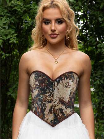 Spring Summer Women's Vintage Strapless Bustier Crop Top Tight Fit Corset Tops Sexy Backless Lady Tops Suitable For New Year Party, Valentine's Day, Holiday , Street, Daily