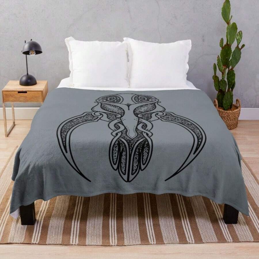 Mandalorian Nordic Mythosaur Skull Fleece Throw Blanket, Ultra Soft Flannel Couch Bed Blanket For  Fans, Scandinavian Style  Gift, Lightweight Warm 50x60 Inches (1) - Image Color - View 1