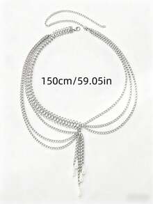 1PC Women's Retro Plus-Size Street Multi-Layer Figure-8 Chain Waist ChainPractical & VersatileMultiple Sizes AvailableSuitable For Daily Clothing Decoration, Weddings, Gatherings, As A Graduation Or Birthday Gift - Silver - View 9