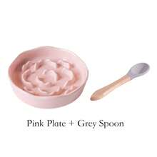 shuo ni mao yi 宠物陶瓷花形慢食盘，猫粮狗粮盘，罐头食品盘，附赠勺子，防噎慢食设计 - 300ml - 查看 10