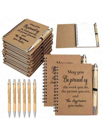 2支/套，12支/6套，员工感谢礼品，圆珠笔配员工感谢笔记本迷你螺旋装订励志笔记本，感谢礼品，批发圣诞礼品，适用于志愿者、教师、护士、团队建设、生日、退休和节日办公礼品