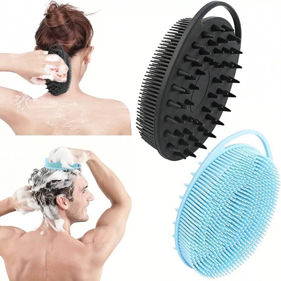 1pc 2pcs Upgrade 2 In 1 Bath And Shampoo Body Brush, Silicone Exfoliating Body Scrubber For Use In Shower, Premium Silicone Loofah, Head Scrubber, Scalp Massager, Easy To Clean Healthy And Silicone, Soft And Does Not Hurt The Skin, The Bristles Q Elastic And Fine, Tough Enough, Sturdy And Durable - Multicolor - View 1