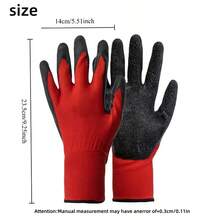 3/5 Pairs Red & Black Classic Nylon Thickened Gloves, Nitrile Anti-Slip Gloves, Construction, Beach Combing, Cycling Protective Gloves - Red and Black - View 4