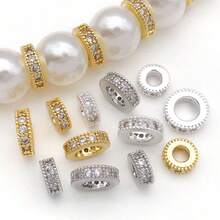 2pcs Rondelle Spacer Beads Brass Micro Pave Cubic Zirconia Gold Silver Flat Spacer Beads For DIY Earring Bracelet Necklace Jewelry Making - Multicolor - View 4