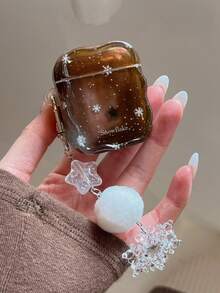 Autumn/Winter Brown Tie-Dye Snowflake Decor Compatible With Airpods 4 Protective Case, Pro 3rd Gen, Apple Earphone Case 2nd Gen Wireless Bluetooth, 3 Soft Full Cover Case For Women - Multicolor - View 5