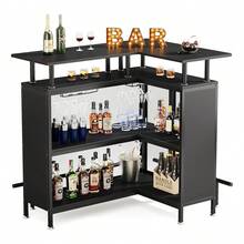 Unidad De Bar Forma L 2 Niveles Cafe/licor Para Hogar Negro - Negro - Ver 6