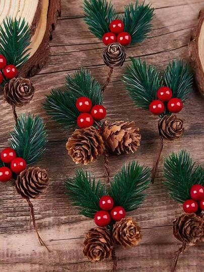 20/1件装红色浆果枝条，松果花，人造圣诞松果浆果花环，仿真红色浆果枝条绿植，塑料圣诞树枝，适用于工艺品、壁炉、酒吧、派对、节日装饰、婚礼派对用品、厨房餐桌装饰、情人节礼物、家居装饰、圣诞装饰、房间装饰、圣诞树装饰品