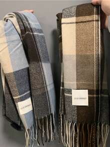 1 件复古优雅舒适的仿羊绒格子围巾，男女通用 - 秋冬季温暖；饰有流苏，是送给丈夫、妻子、父亲、母亲和孩子的理想礼物。
