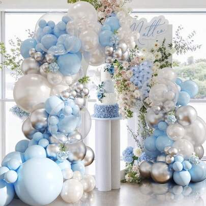 kumozawa Set arc de baloane albastre cu 108 buc, kit ghirlandă de baloane albastre și albe, potrivit pentru nuntă, ziua de naștere, petrecere pentru copii, dezvăluirea sexului, decor pentru petrecerea de logodnă a miresei/mirelui