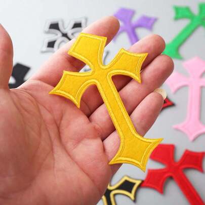 10pcs Colorful Cross Pattern DIY Embroidery Patches, Heat Seal Adhesive Applicable For Clothing, Bags, Decoration