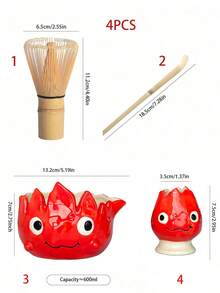 1件/2件/3件/4件套可爱火焰造型陶瓷抹茶套装,包含抹茶碗、抹茶筅、抹茶杯、搅拌器、茶勺和茶碗,可用于抹茶冲泡、甜点和糕点制作,是制作茶饮的理想工具套装。日式礼盒包装,宋代风格,抹茶筅工具套装,是送给抹茶爱好者的绝佳礼物。 - 彩色 - 查看 25