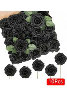 Sztuczne kwiaty 25 szt. Realistyczne pianki sztuczne róże z łodygami do samodzielnego wykonania bukietów ślubnych, centralnych elementów wieczoru panieńskiego, dekoracji stołów imprezowych (bez pudełka, zapakowane w torbę OPP)