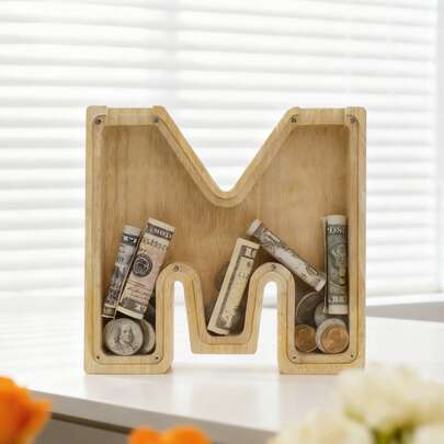 Aesthetic Decorative Money Box For Bills & Coins | Wooden Custom Initial & Cute Animal Design Piggy Bank, Aesthetic Room Decor & Creative Gift