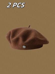 1顶多功能贝雷帽，复古柔软透气弹力八角贝雷帽，轻便女士贝雷帽，秋冬季，艺术画家帽，纯色带花卉饰边 - 彩色 - 查看 46