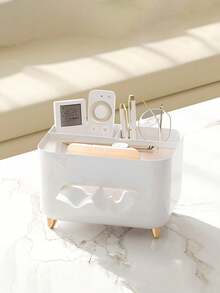 Multi-Functional Remote Control Holder & Tissue Box, With Multiple Storage Compartments - Ideal For Placement On Coffee Tables, Nightstands, Living Rooms And Bathrooms - Space-Saving Design, Suitable For Office Organization, Tissue Box Storage, Office Decor, Office Supplies, Storage Organization, Cute Tissue Box, Compact Design, Lightweight And Durable - Multicolor - View 9