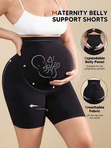 Maternity Soft Elastic Waist Comfortable Belly Support Shorts - Black - View 3