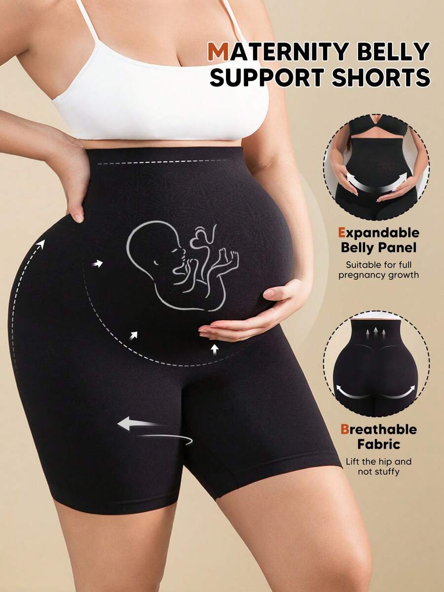 Quần short bầu mềm mại, co giãn, thoải mái, nâng đỡ bụng. - màu đen - Xem 1