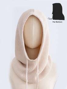 1pc Unisex Wool Blend Knitted Balaclava Hat, Warm & Soft Beanie Cap With Drawstring, Adjustable Neck Warmer For Autumn/Winter