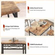 Conjunto de mesa de comedor de cocina de 5 piezas Muebles, mesa y sillas Conjunto de 4 personas, marco de metal Mesa rectangular moderna de madera con / sin sillas tapizadas para pequeño espacio comedor, comedor - Sillas marrón-MDF - Ver 7