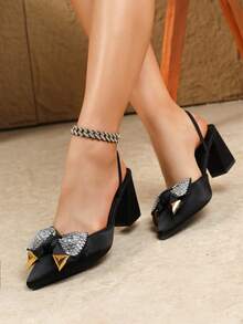 Plus Size Women's Elegant High Heels, Comfortable Work/Commute Pumps, Black, Burgundy, White,Chunky Heels - Black - View 3