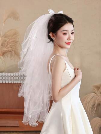1ชิ้น ผ้าคลุมหน้าสีขาวสำหรับผู้หญิง, ตาข่าย 4 ชั้น ประดับด้วยลูกปัด, ผ้าคลุมหน้าเจ้าสาวสำหรับงานแต่งงาน, ปาร์ตี้, คอสเพลย์, ถ่ายภาพ, ความยาว 80 ซม., สไตล์วินเทจหรูหราพร้อมหวีสับ