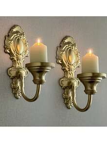 Set di 2 candelabri da parete vintage nordici in metallo, perfetti per la decorazione della casa, l'arredamento con candelabri e gli accenti della stanza - Portacandele da parete in stile europeo, 2 pezzi - Visualizzare 4