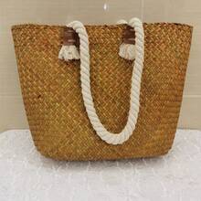 1个大号编织草篮，手工藤编收纳篮，农舍风格洗衣篮，玩具收纳篮 - 彩色 - 查看 4