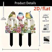 波西米亚风格，三鸟花园装饰，亚克力标牌，多用途动物主题花园艺术品，耐候防刮户外花盆及花园展示牌 - 彩色 - 查看 4