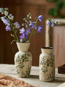 1pc/3pcs Handmade Vintage Garden Style Ceramic Vase, Crackle Glaze Design, White Base With Green Floral Pattern, Suitable For Indoor, Living Room, Kitchen, Tabletop, Windowsill, Dining Table Decor, Can Hold Fresh/Dried Flowers, Ideal Gift For Boyfriend/Girlfriend, Graduation, Ramadan, Holidays, Ramadan Decoration, Ramadan Blessings - Multicolor - View 6