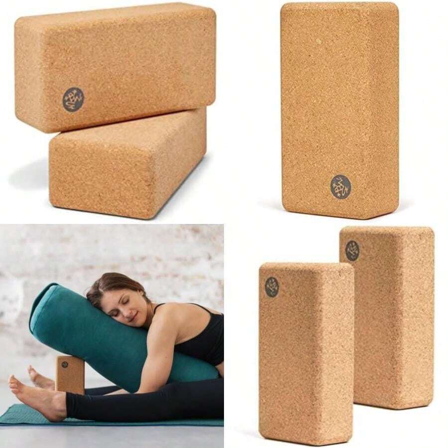 Manduka - Bloque de corcho para yoga, soporte y , con superficie antideslizante, accesorio de ejercicio para yoga, pilates, y fitness general(2.75" x 4" x 8.5" (Pack Of 2)) - Multicolor - Ver 1