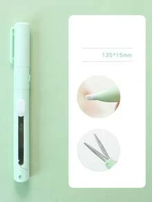 1pc Simple Solid Color Pen Style Dual Head Dual-Purpose Knife Mini Engraving Knife Scissors Paper Trimming Art Knife