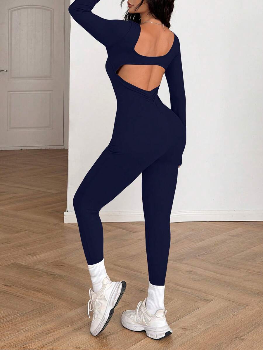 AiTyi Women's Jumpsuit, Well Fitted Casual Everyday Ruched Backless Hollow Out Comfortable Fashionable Sexy Slim Fit Outdoor Sports Versatile, Suitable For Graduation, Back To School, Christmas, New Year, Autumn/Winter Knit Long Sleeve Jumpsuit