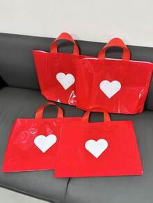 10pcs Valentine's Day Red Heart Shaped Gift Bags, Tote Bags, Shopping Bags, Foldable Reusable Portable Handbags, Gift Packaging Bags For Lovers, Suitable For Valentine's Day, Parties, Weddings, Birthdays, Mother's Day And Other Occasions - Multicolor - View 2