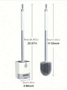 1set Toilet Brush With Holder, Wall-Mounted Long Handle Toilet Cleaning Brush, Flexible Toilet Brush, Reaching All Corners, Bathroom Cleaning Brush, Hotel Cleaning Supplies Bathroom Decor Fall Decor - Grey - View 2