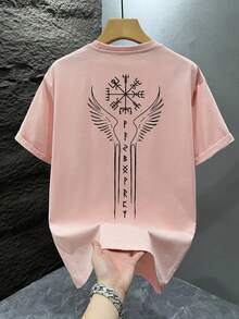 SU ER 男士时尚印花宽松短袖T恤 | 精致设计 | 夏季必备 | 易于搭配，展现您的风格 - 粉色 - 查看 3