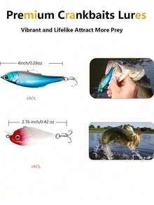 1件/2件装路亚钓具套装，包含曲柄饵、水面路亚、旋转亮片、软饵、夹子、鱼钩、钓具盒等，适用于鲈鱼、鳟鱼、鲑鱼、淡水鱼等。钓具套装包含塑料虾、软饵、勺形亮片、蚱蜢曲柄饵、夹子、鱼钩、钓具及其他配件。