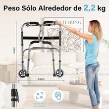 Andador Plegable con Ruedas, Andador Altura Ajustable, Andadera para Adulto Mayor con Manijas Antideslizantes Asiento Cómodo, Apoyabrazos de Doble capa, Soporta 150 kg - Con ruedas B - Ver 5