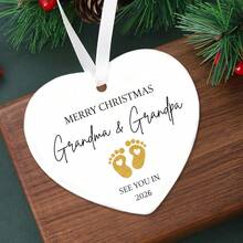 Futurs grands-parents en 2026, la plaque acrylique en porcelaine blanche est utilisée pour créer des ornements de bébé, des cadeaux de félicitations pour la grossesse et des cadeaux pour les membres de la famille. L'ornement de Noël pour bébé en porcelaine blanche acrylique. Noël approche, à bientôt en 2026. C'est le meilleur cadeau pour le couple qui s'apprête à devenir grands-parents. - Jaune citron - Voir 3