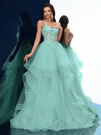 Vestido formal elegante de verano para mujer, vestido de noche para fiesta de graduación, cena, alfombra roja, unicolor con aplicaciones, sin mangas, con dobladillo con volantes, largo hasta el piso