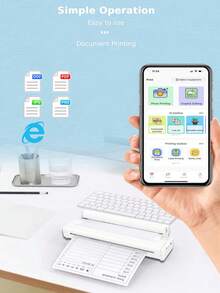 1pc Portable Thermal A4 Home Printer, Wireless Office Small Student Mini Printer, Thermal No Ink, Black & White Printing, One-Key Printing, 2000mAh Large Capacity Battery, Type-C Charging, Supports 18 Languages, Exquisite Gift For Friends And Family On Christmas, New Year, Birthday - Multicolor - View 5