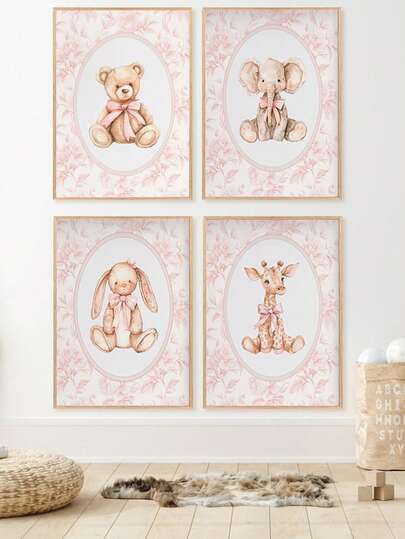 1pc Canvas Wall Art, Baby Girl Nursery Wall Decor, Baby Girl Room Decor Baby Products Framed Nursery Wall Art Blush Pink Vintage-Style Kids' Room Wall Decor, Girl's Room Decor, Pink Bunny Kids' Room Wall Art, Pink Bow Kids' Room Decorative Painting Suitable For Kids' Room Decor, Playroom Decor Waterproof. Children's Room Decor Nursery Decor, Childcare Room Decor, Preschool Decor, Boys' Room Decor Baby Girl Baby Boy Girls' Bedroom