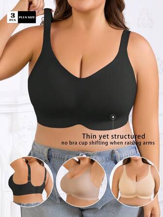 3 st Plus Size Dam Sömlös Trådlös Justerbar Rem Sexig Underklädesset