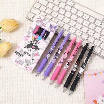  Sanrio Official Licensed Pens 6-Pack | Ins Aesthetic Retractable 0.5mm Black Pens | Quick-Dry, High-Quality Ink | Kawaii Cute Design | Smooth Writing & Stylish Look, Perfect For Girls/Stationery Lovers